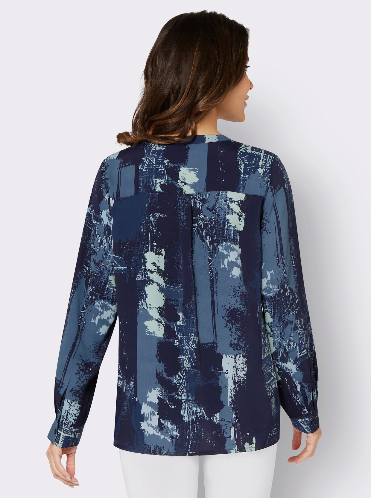 Blouse met lange mouwen - marine/rookblauw bedrukt