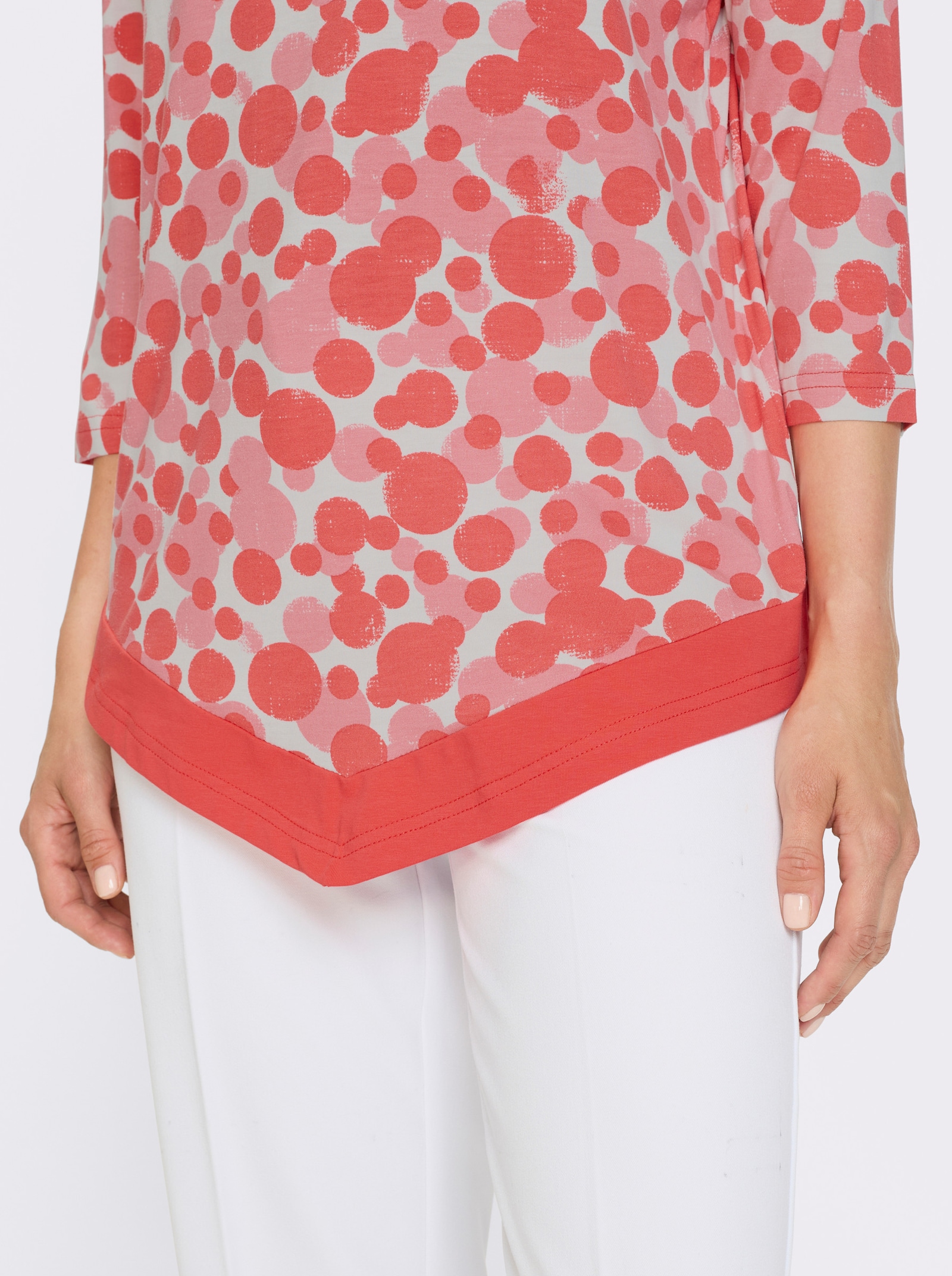 Shirt met 3/4-mouwen en spits toelopende zoom - ecru/grapefruit gedessineerd