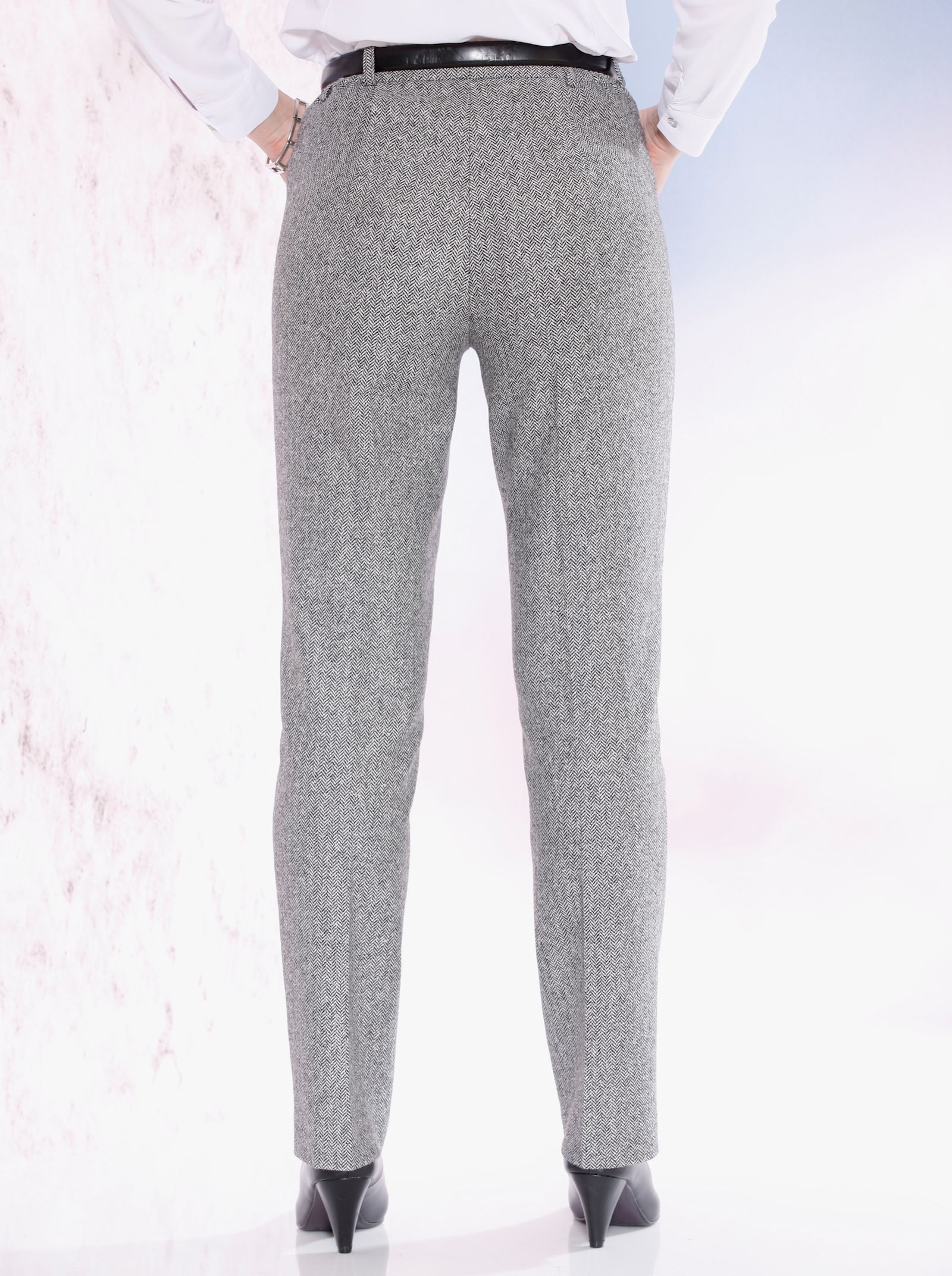 Come on Broek met persplooien en taillenaden - zwart/wit visgraat