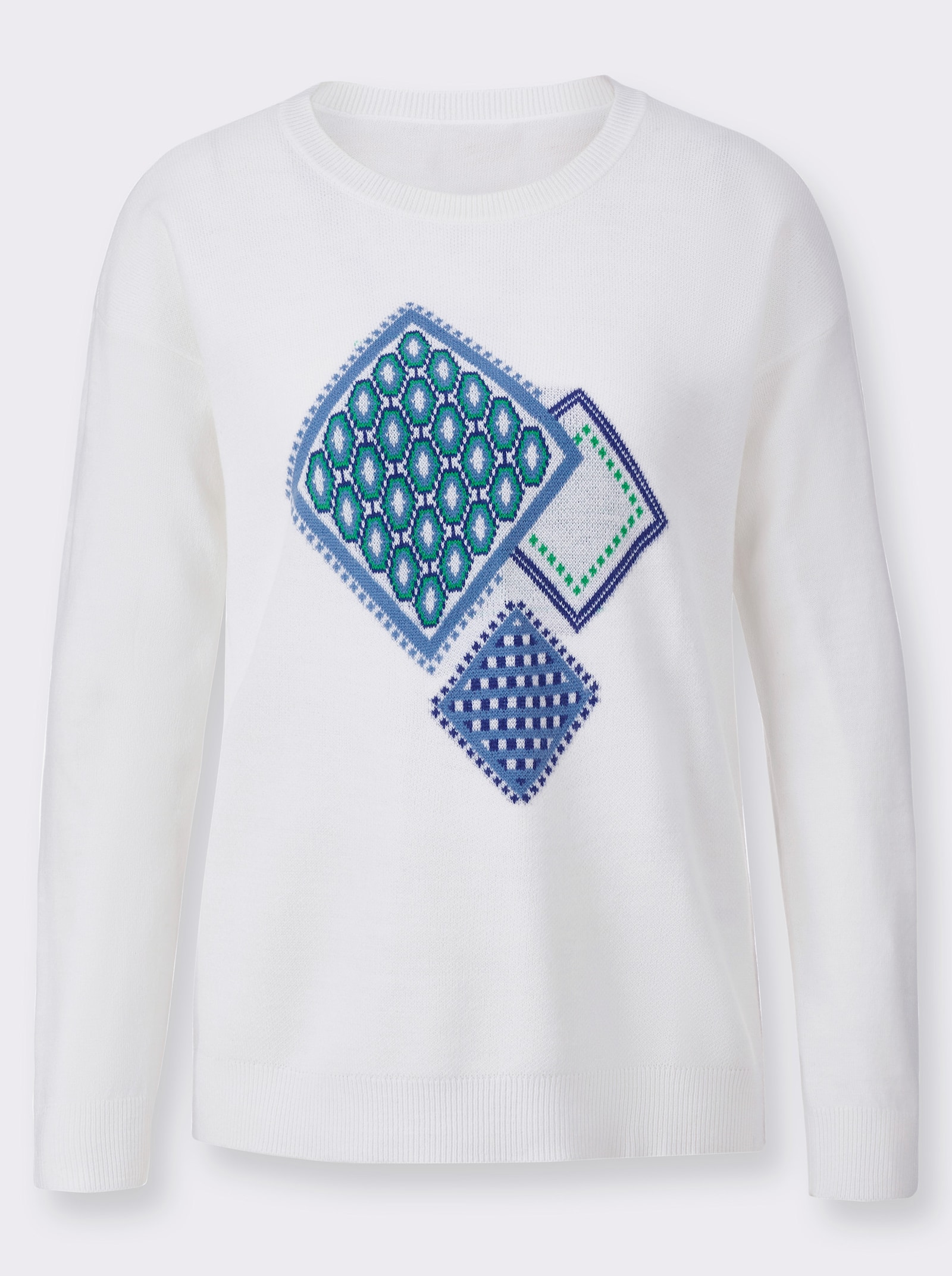 Pullover met lange mouwen en jacquardpatroon voor - wit/grasgroen