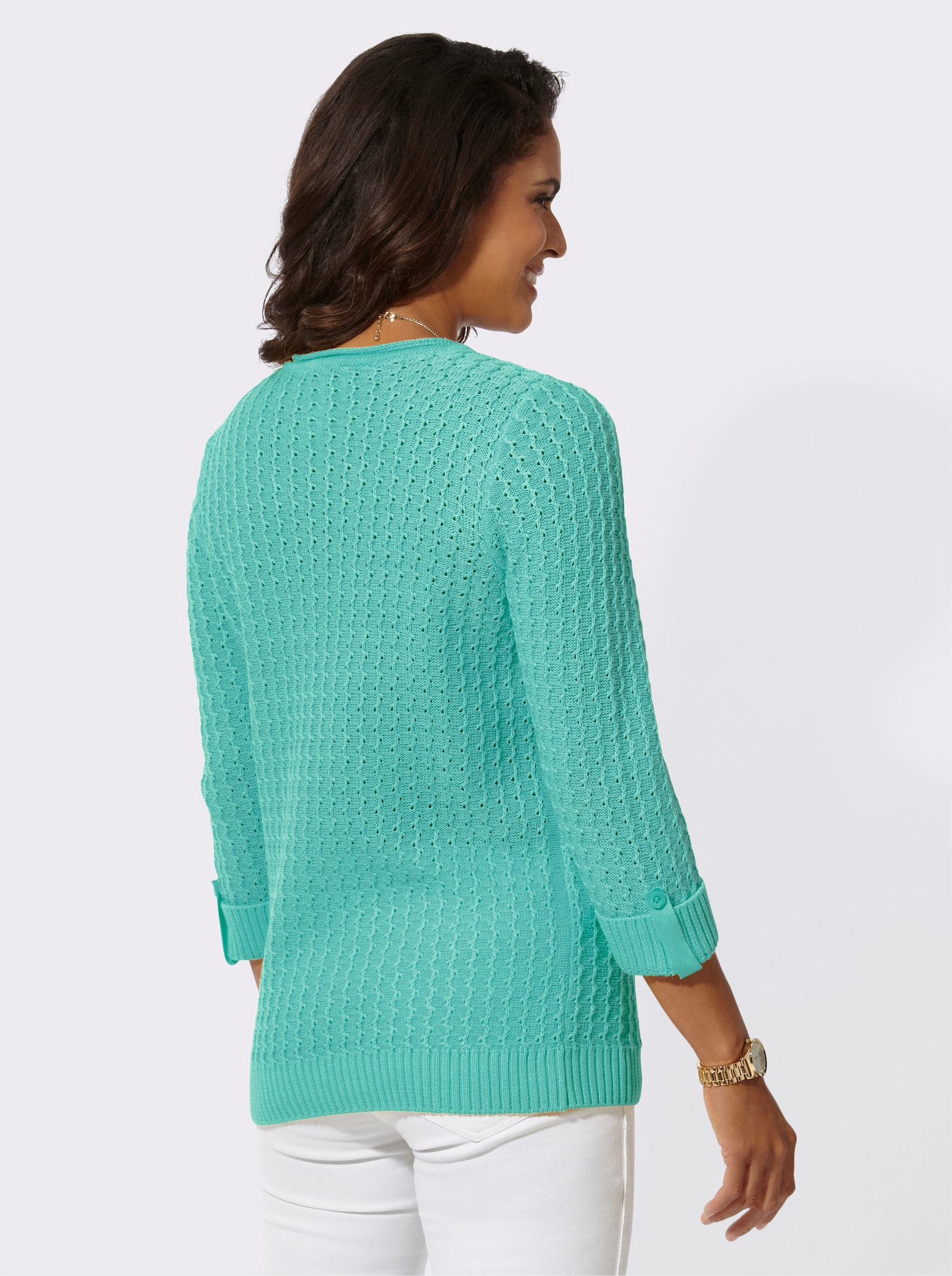 3/4 Arm-Pullover im Strickmuster-Mix - blaugrün