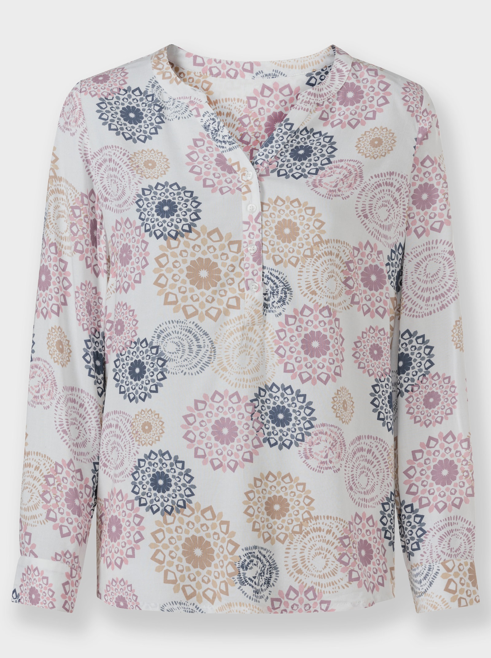 Langarmbluse mit Krempelfunktion - ecru-mauve-bedruckt