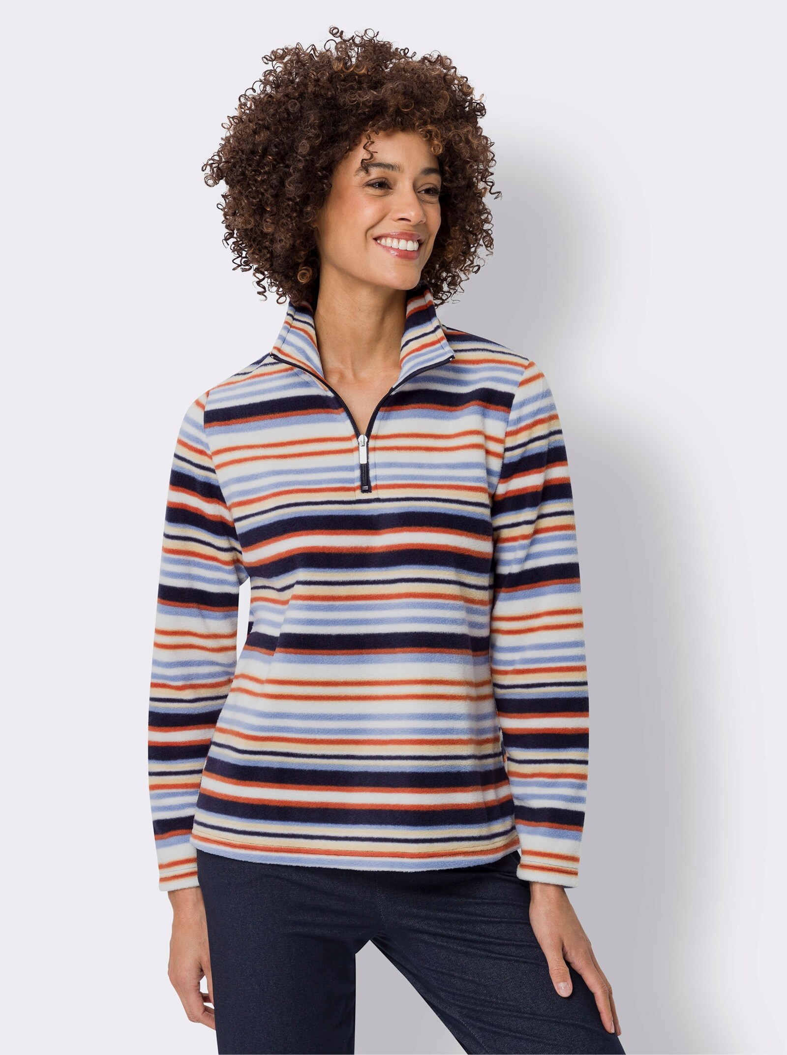 Fleecové tričko s proužkovaným vzorem - blankytná-terra-proužek