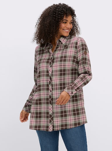 sheego Karobluse in angerauter Flanell-Qualität - schoko-hortensie-kariert