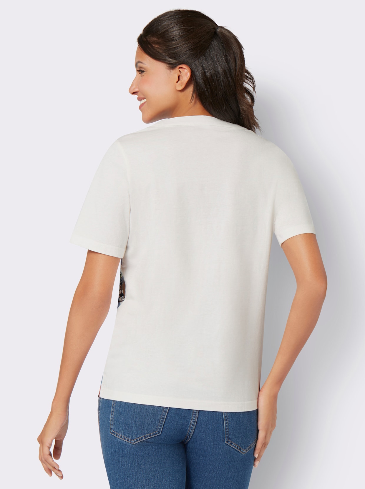 Shirt met korte mouwen - ecru/marine geprint