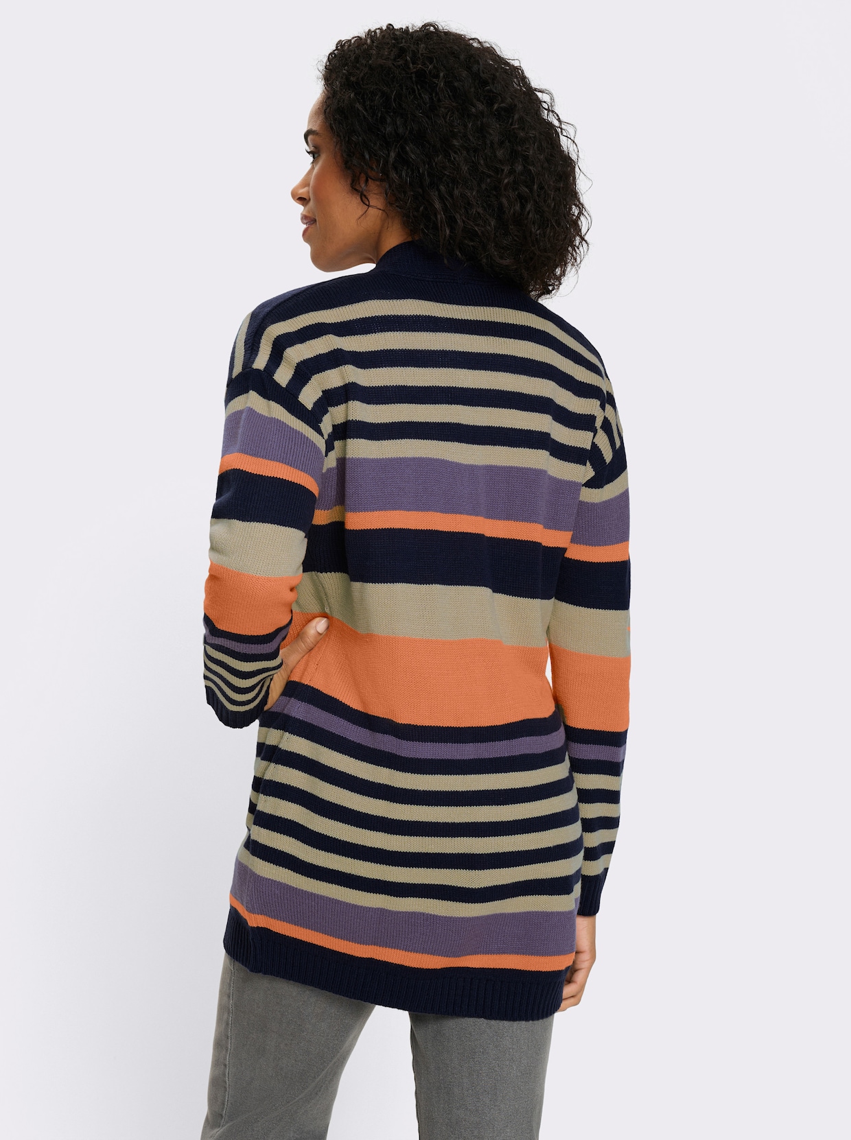 Lang vest in open model - marine/sesam gestreept