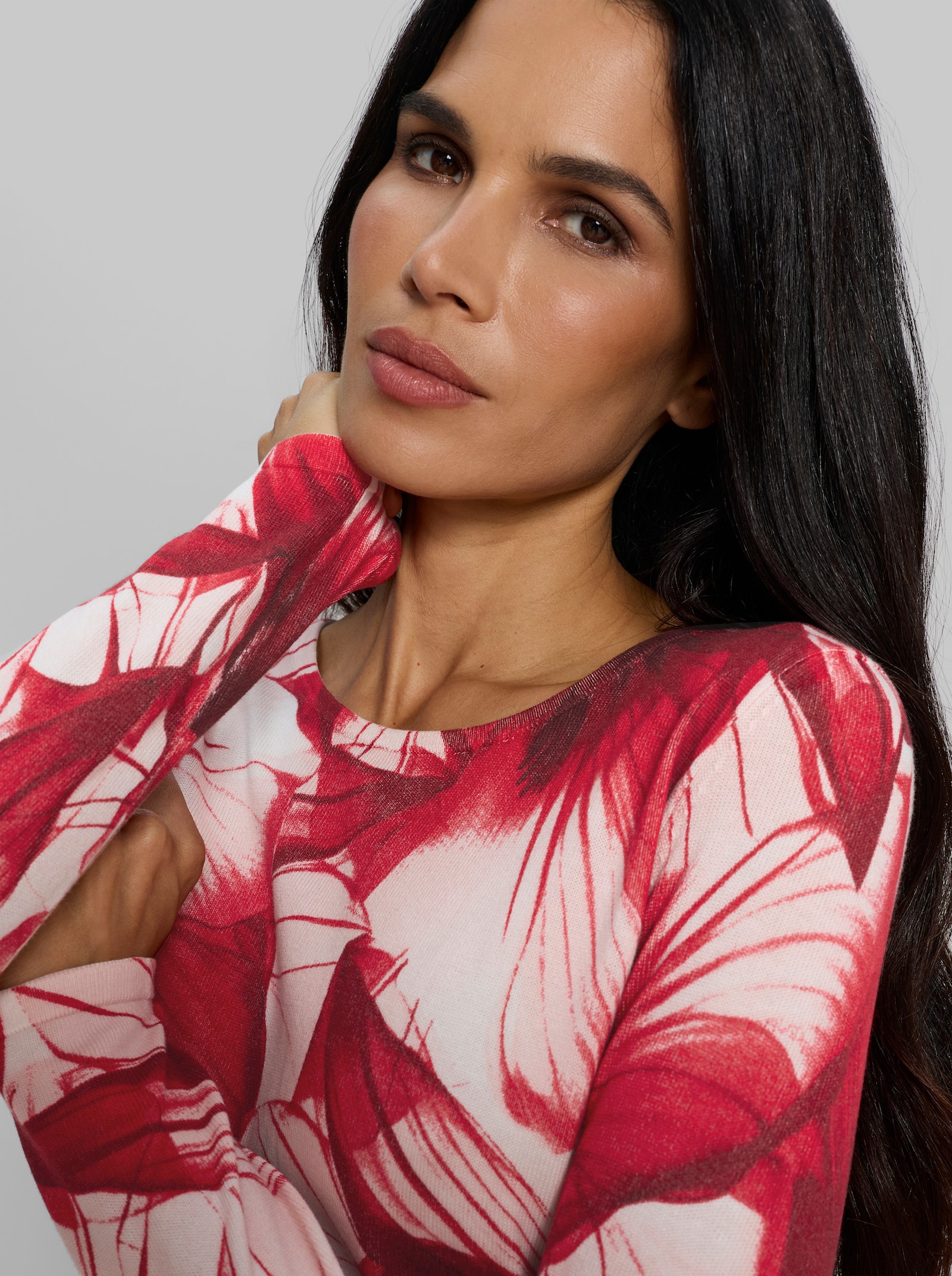 heine Langarm-Pullover - ecru-rot-bedruckt
