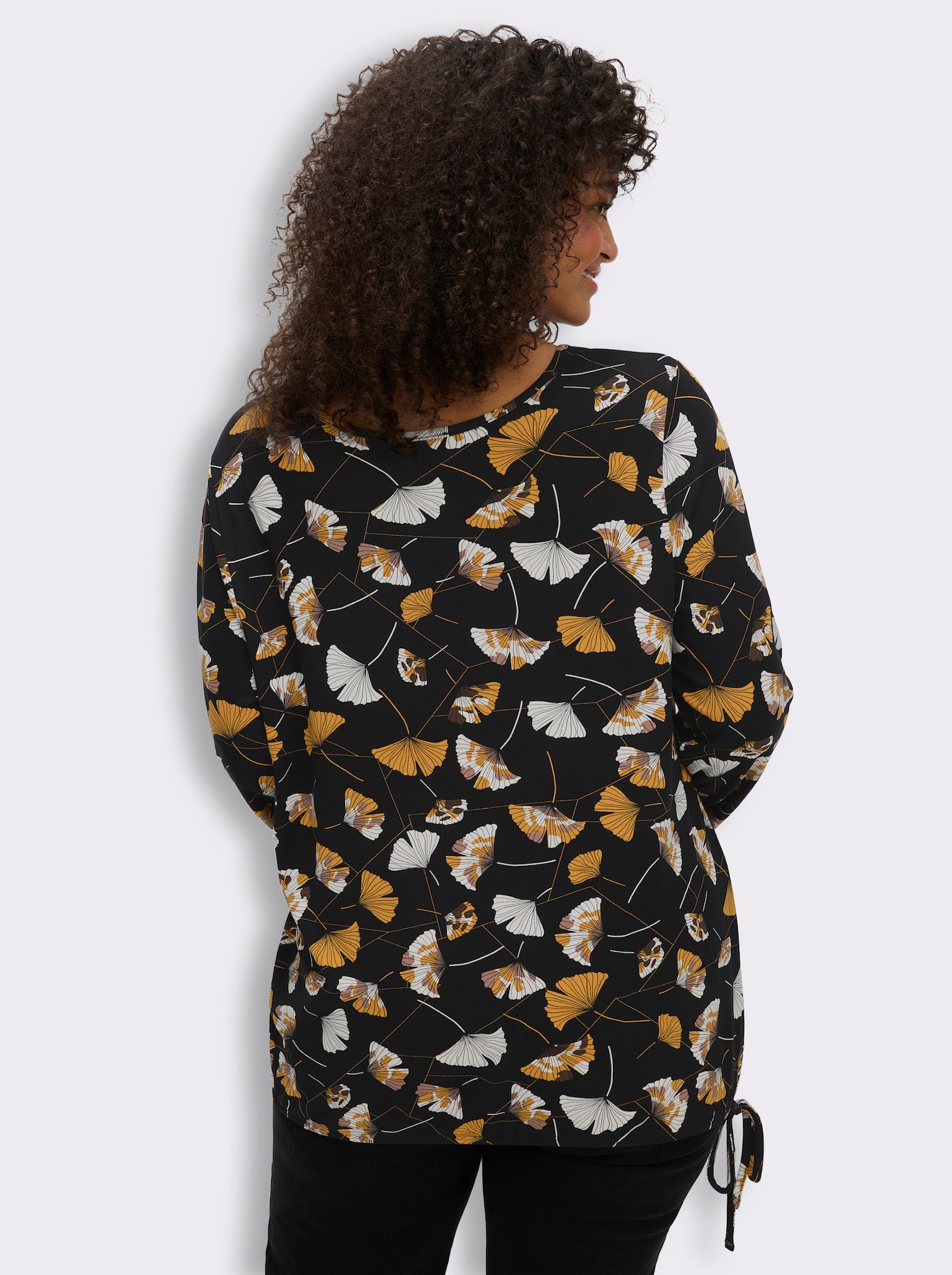 Langarmshirt - schwarz-ocker-bedruckt