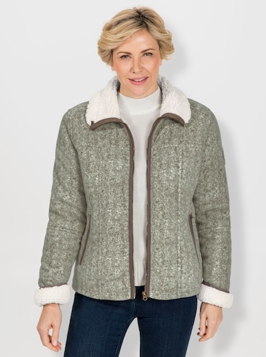 Fleecejacke mit Teddy-Futter - khaki-meliert