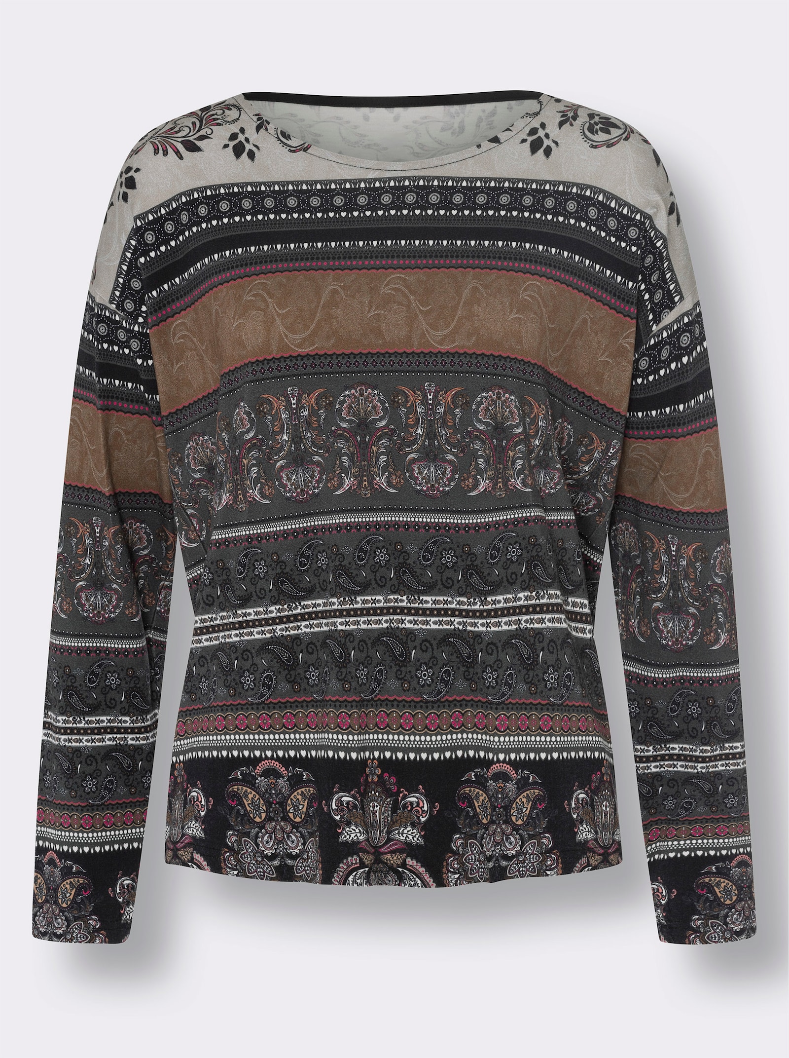 heine Shirt met lange mouwen en paisley- en bloemenprint - bruin/pink bedrukt