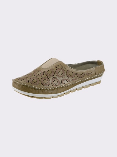 Gemini Pantolette aus Leder mit Durchbrüchen - khaki