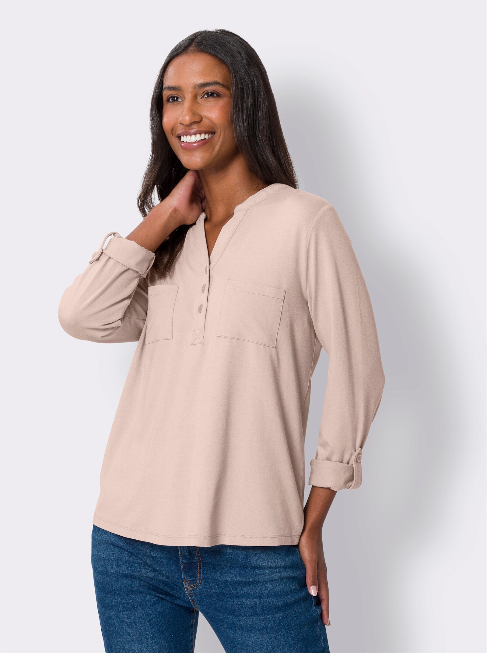 heine Blouseshirt met korte knoopsluiting - poudre