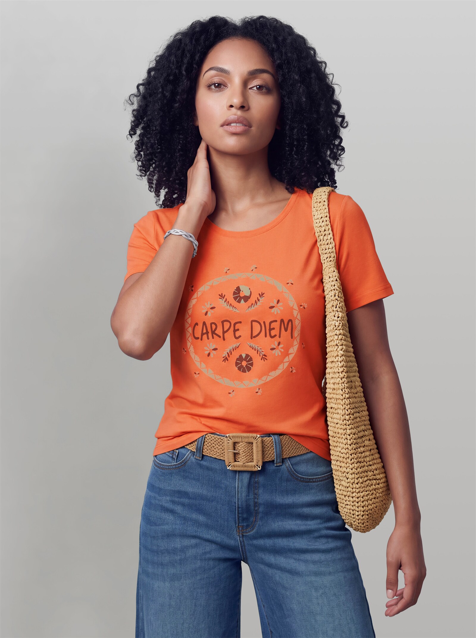 heine Kurzarmshirt mit Schriftzug - orange