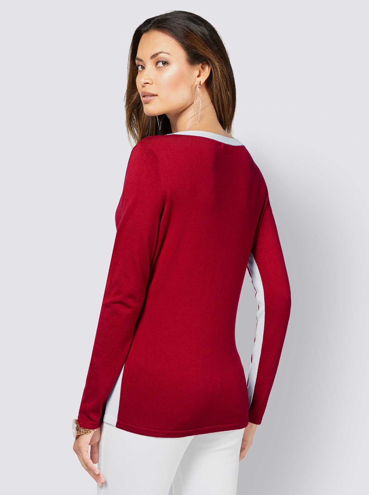 Langarm-Pullover - rot-weiß