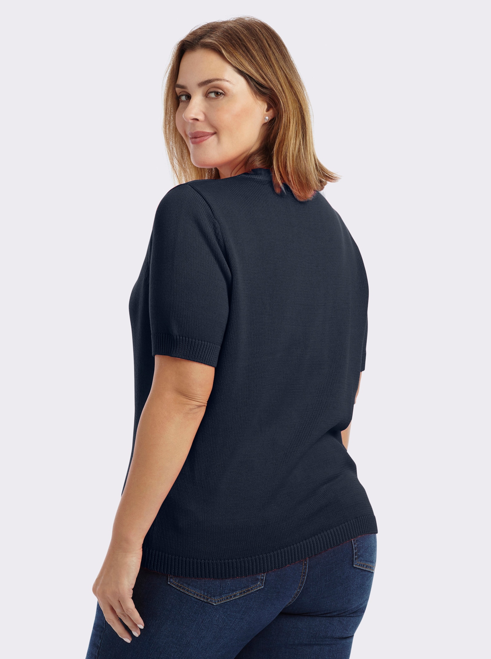 Kurzarmpullover mit Rippabschlüssen - marine