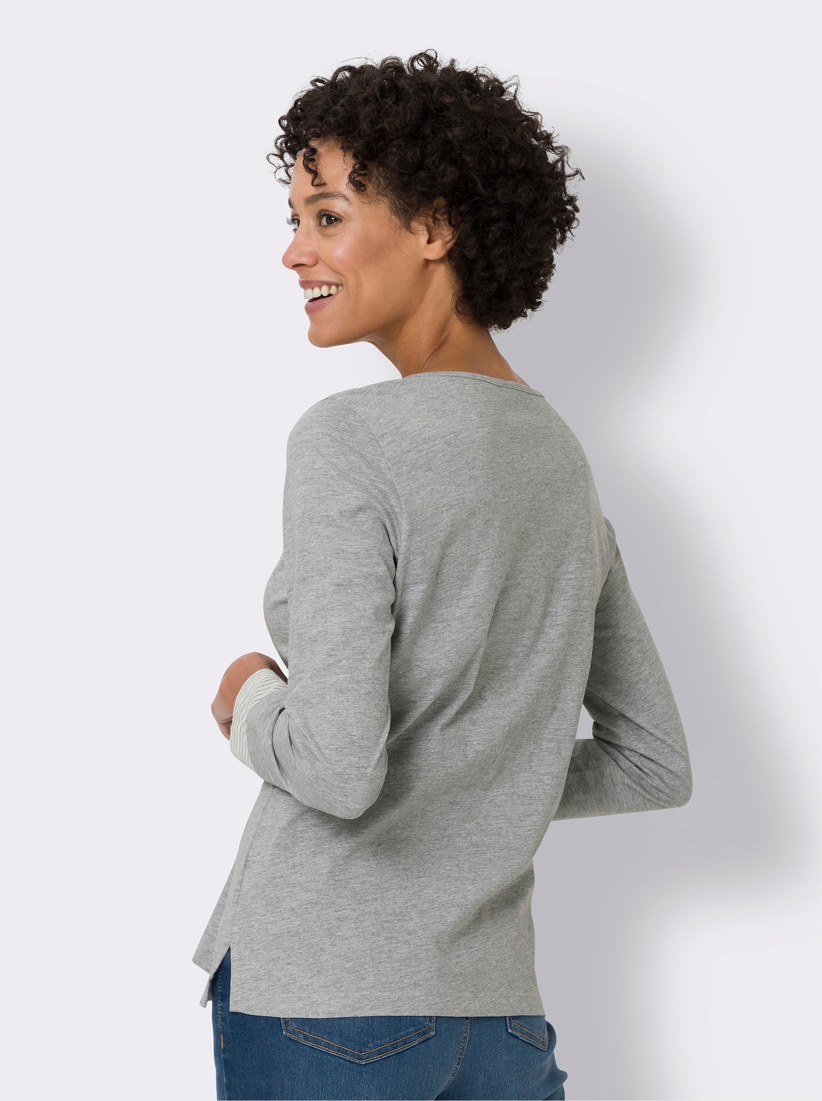 Langarmshirt mit garngefärbten Streifen - grau-meliert