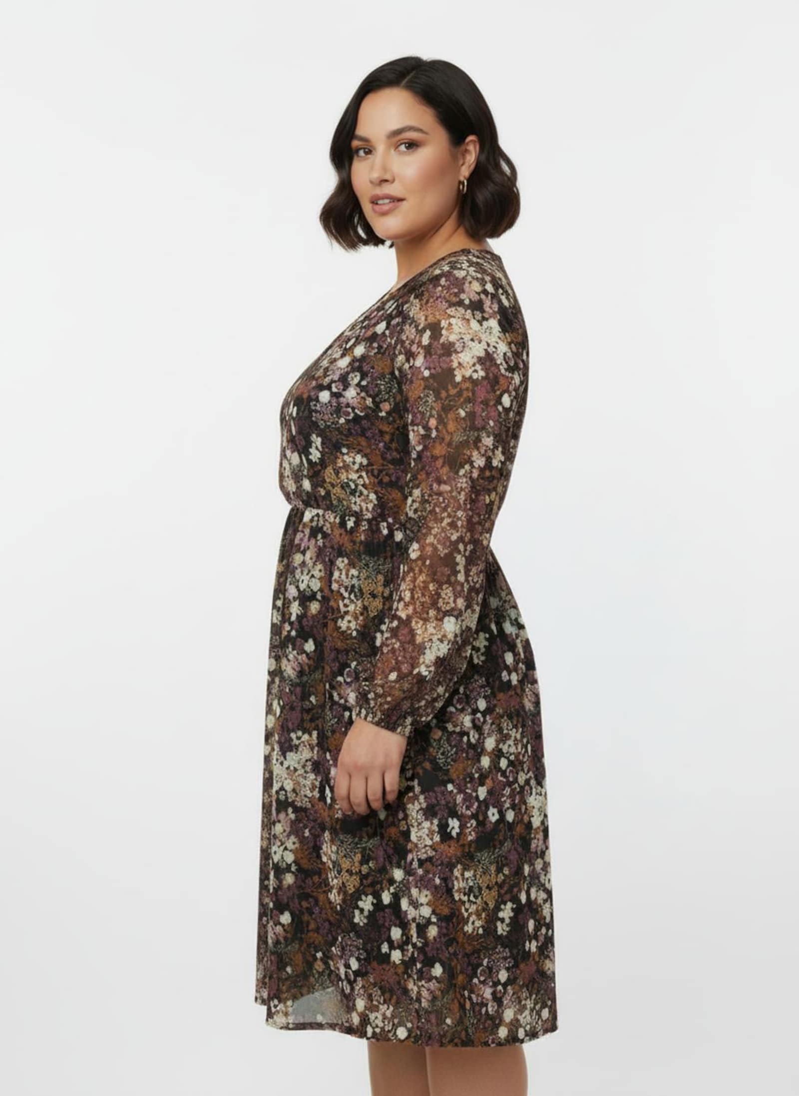 Druckkleid mit Smokabschluss an den Ärmeln - schwarz-bedruckt