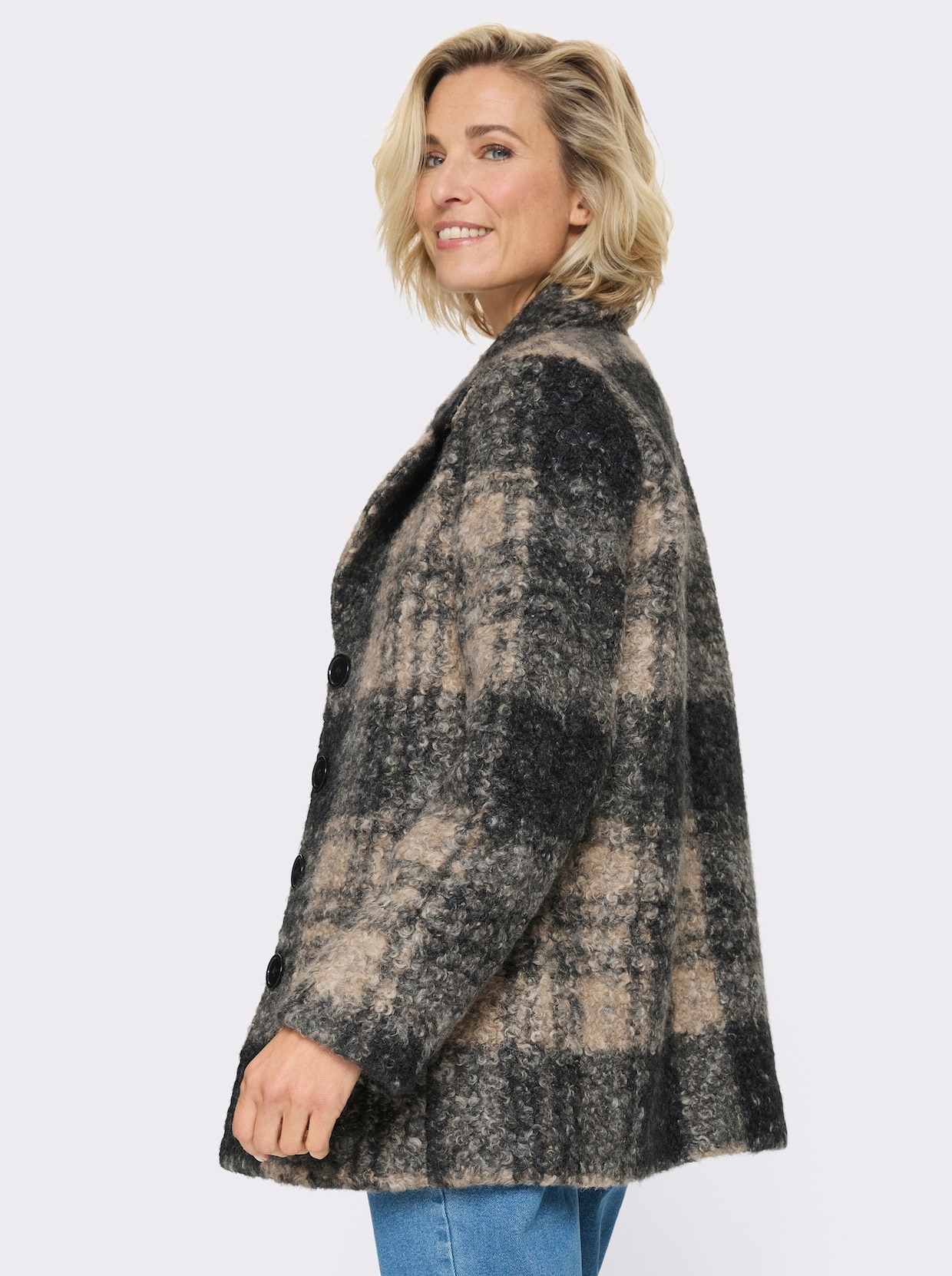 Boucléjack met ruitpatroon - zwart/sesam geruit