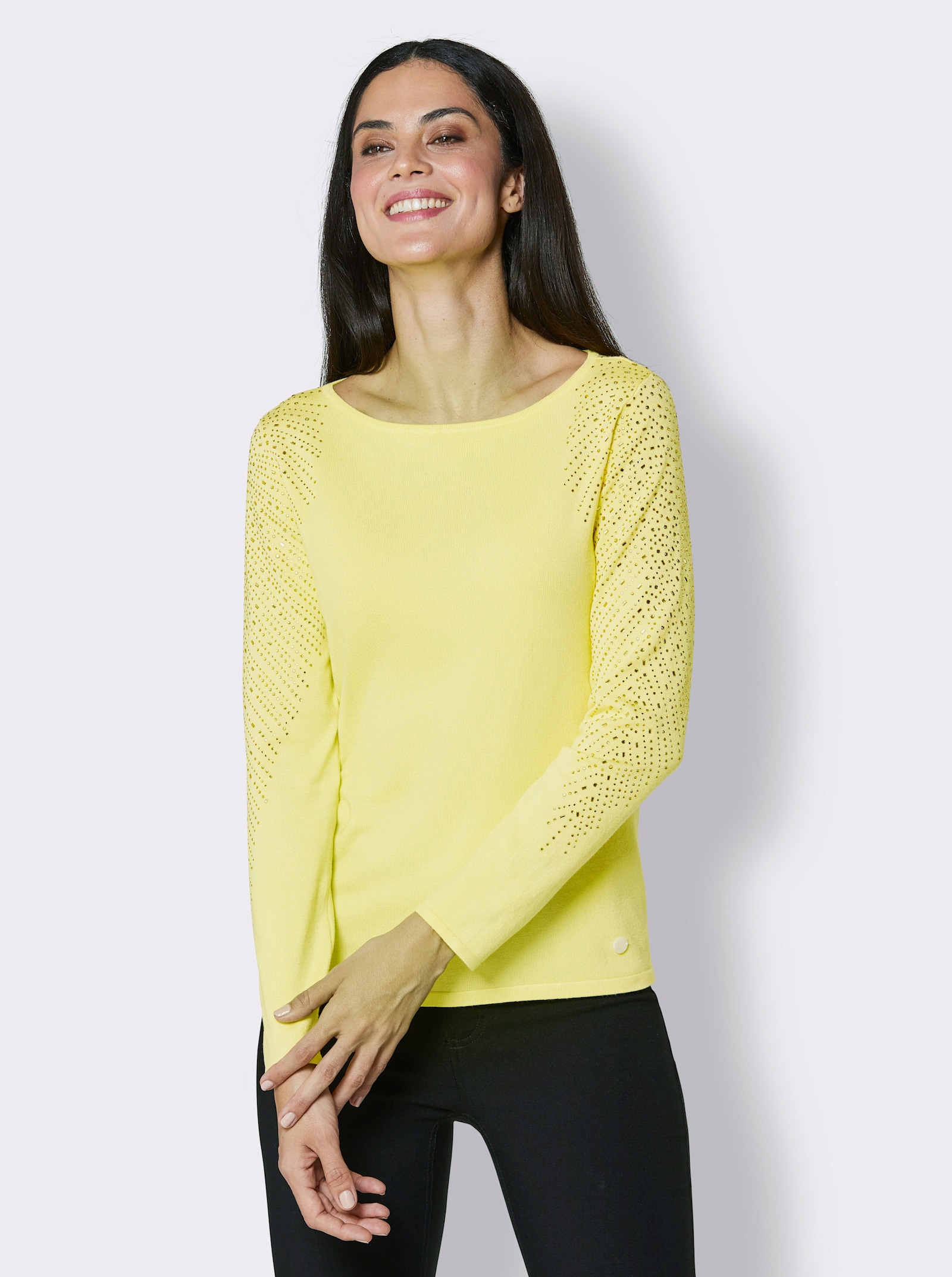 CREATION L PREMIUM 3/4 Arm-Pullover in Feinstrick-Qualität - zitrone