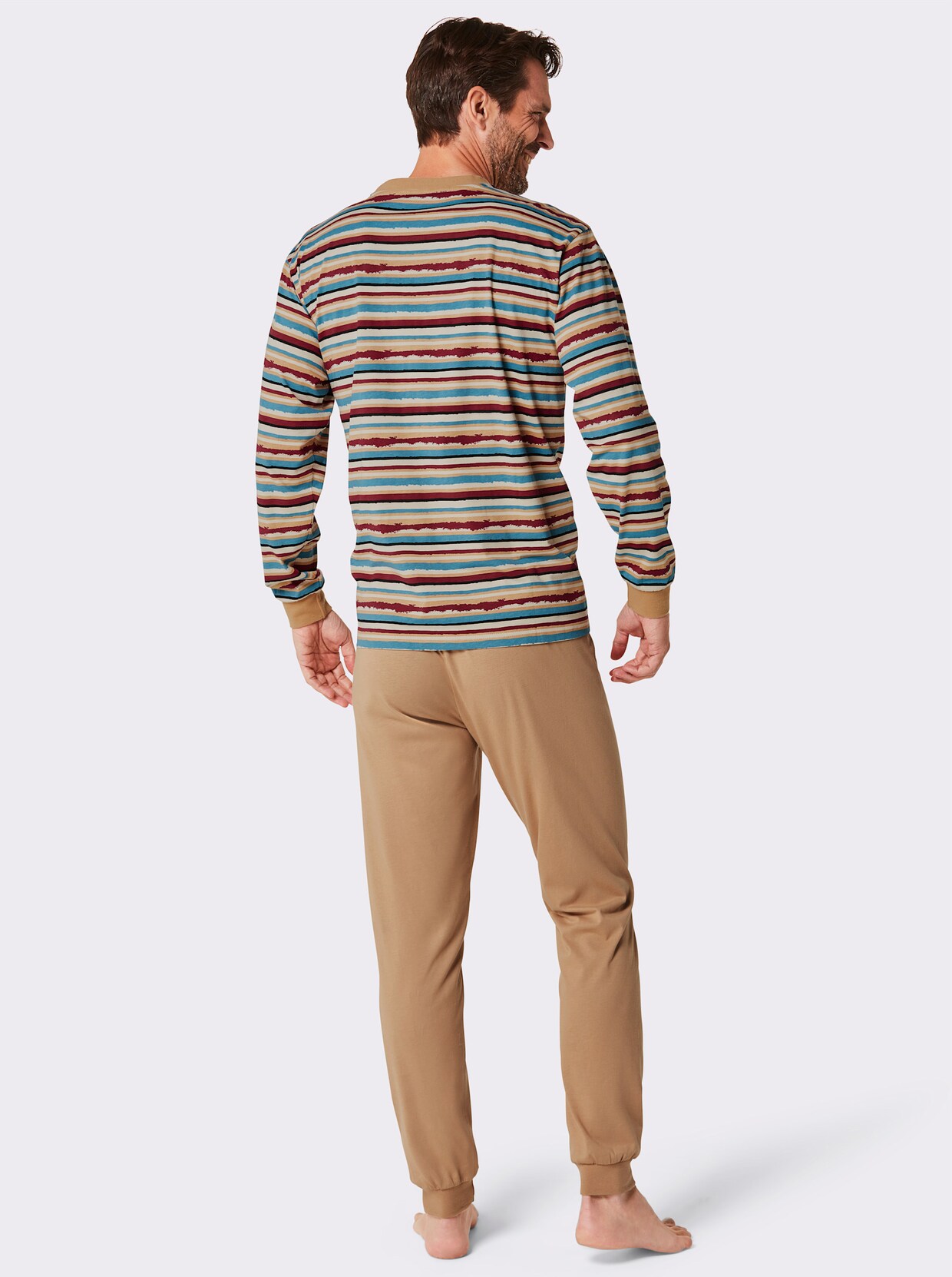 wäschepur men Pyjama - camel-donkerrood-bedrukt