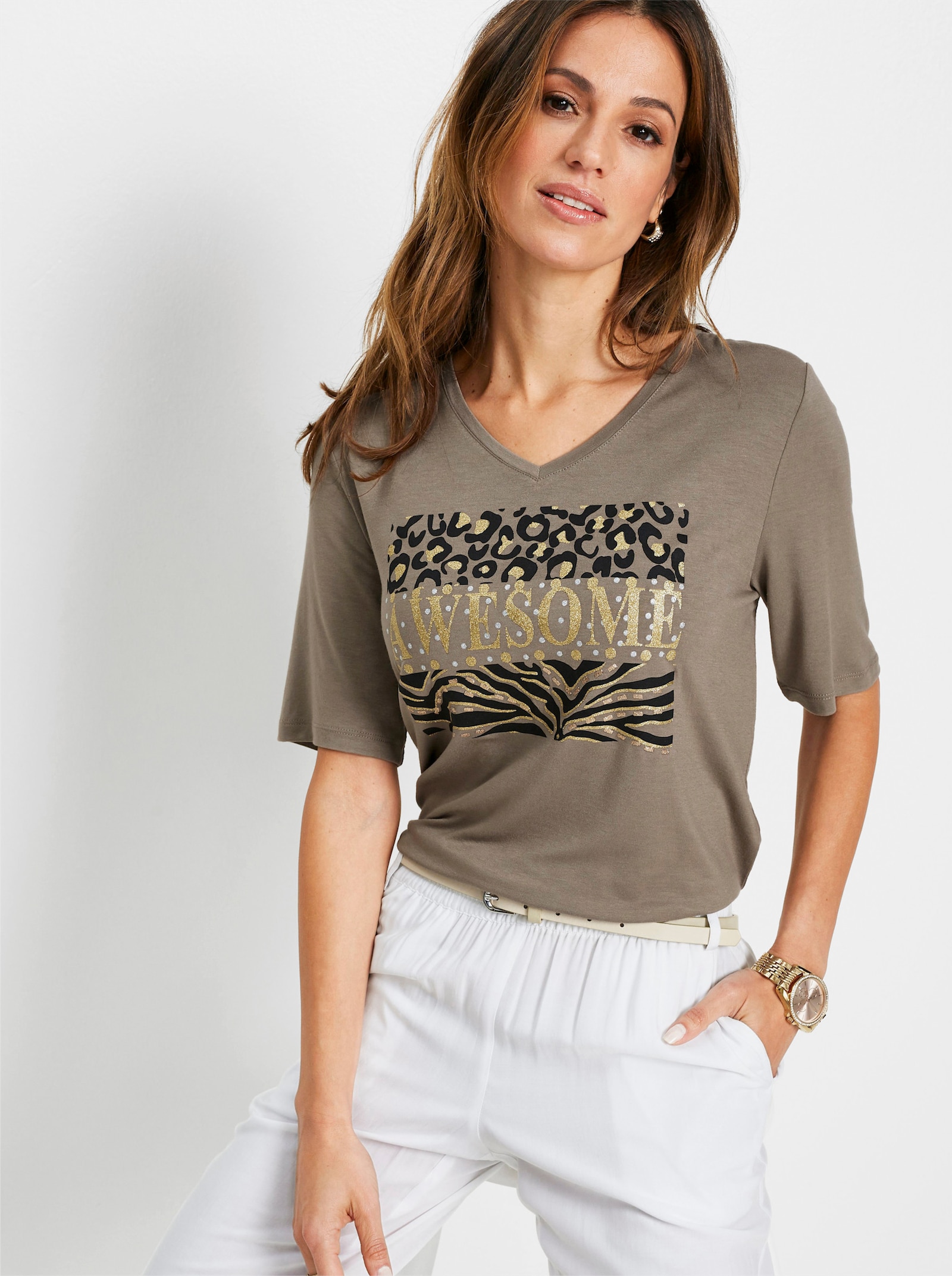 Shirt mit Animal-Motiv - sand-schwarz
