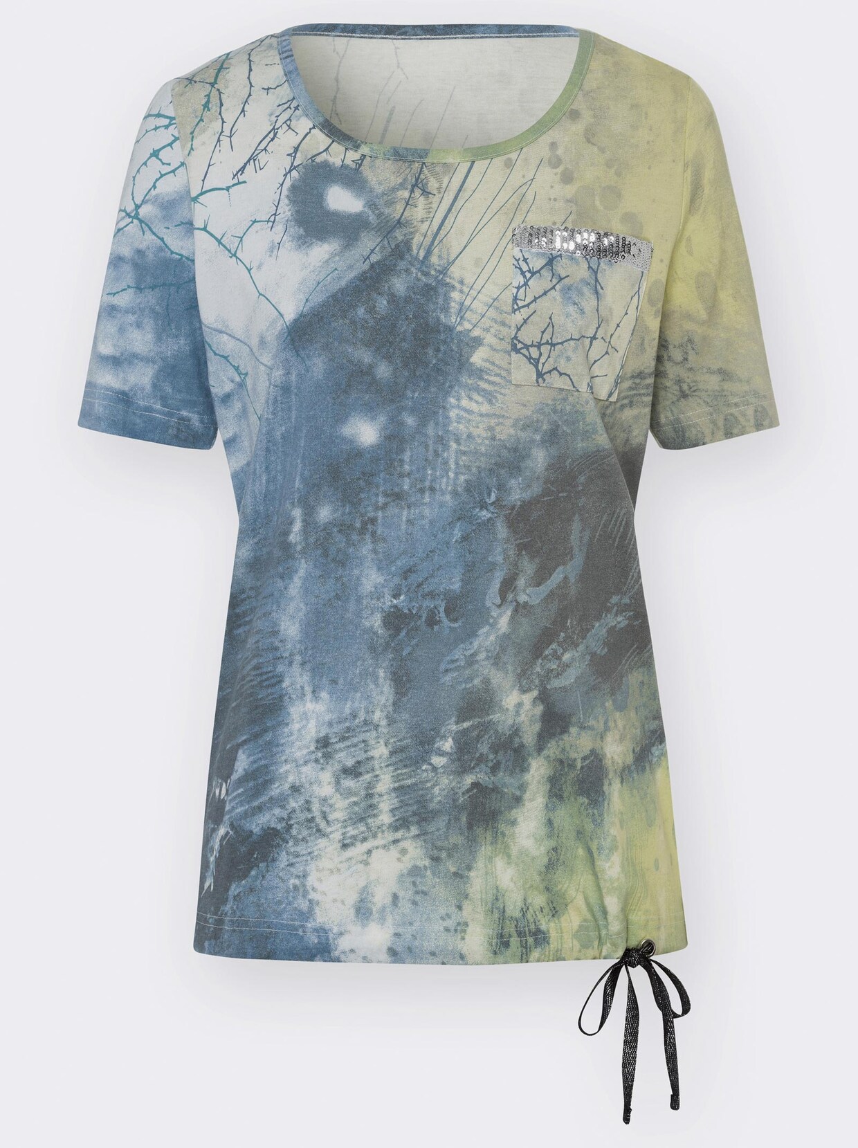 Kurzarmshirt - jeansblau-zitrone-gemustert