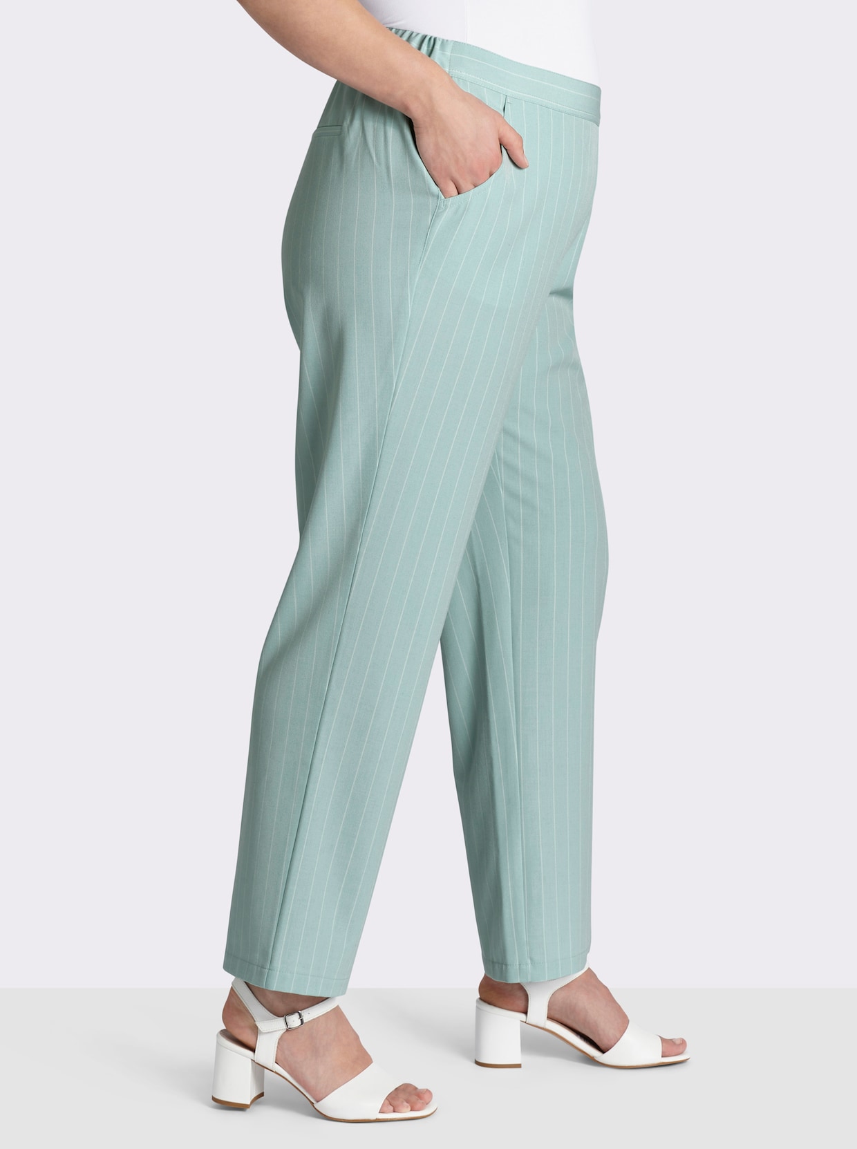 sheego Schlupfhose mit Nadelstreifen - kalkmint-ecru-gestreift