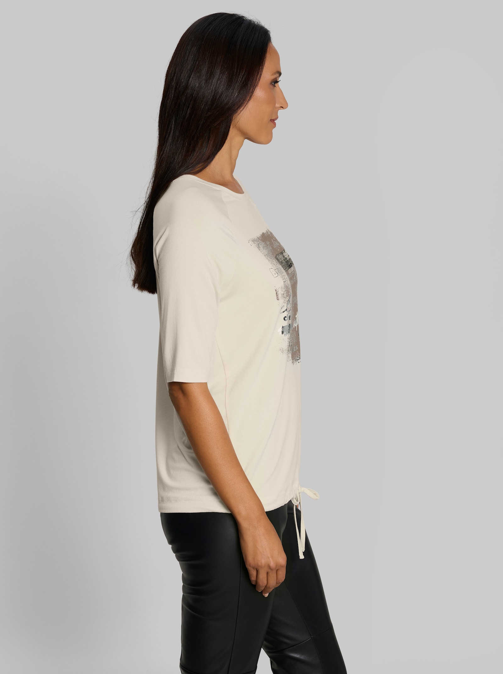 heine Kurzarmshirt mit Tunnelzug und Bindeband - champagner