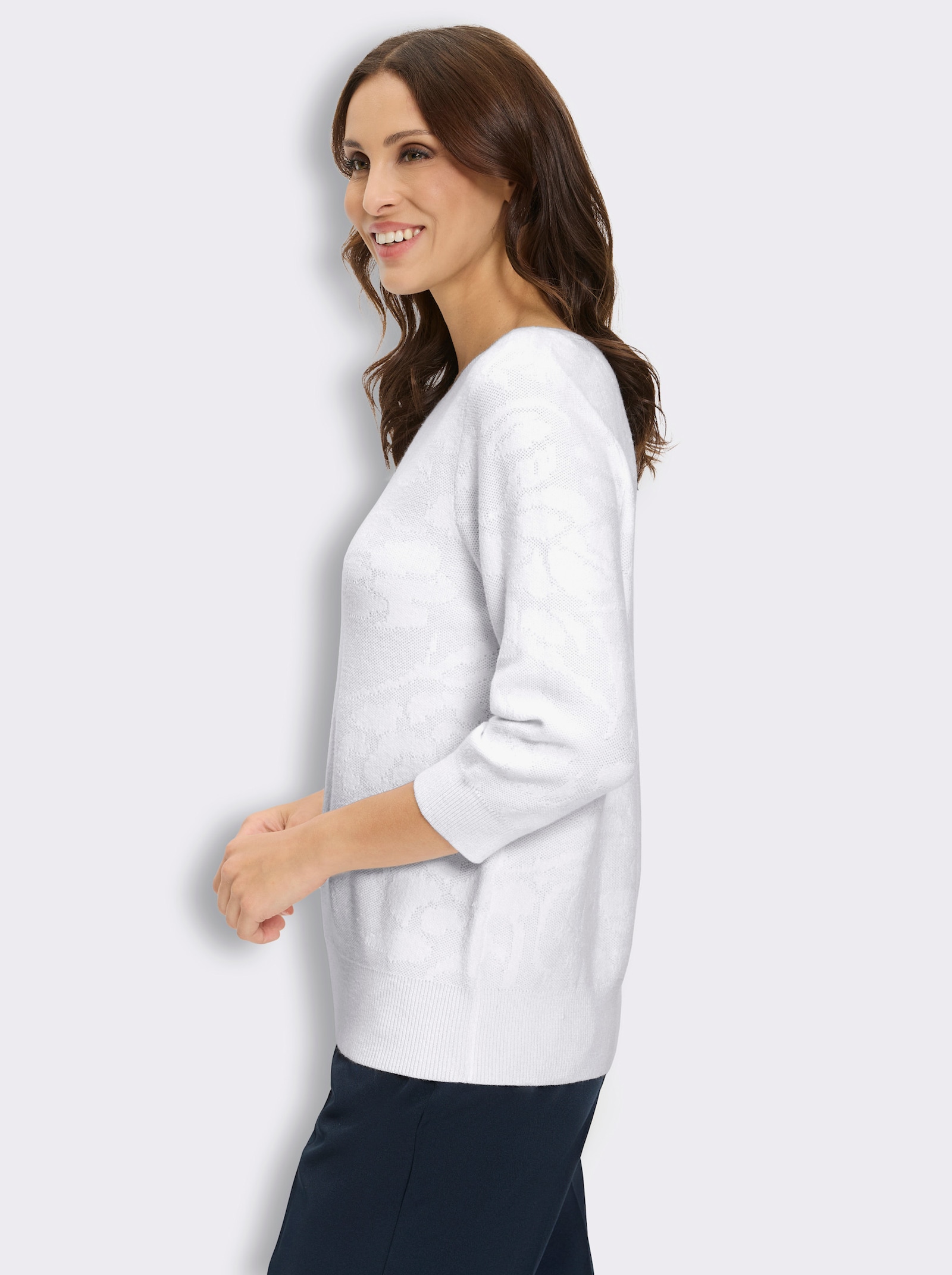 Jacquard-Pullover im Viskose-Mix - ecru