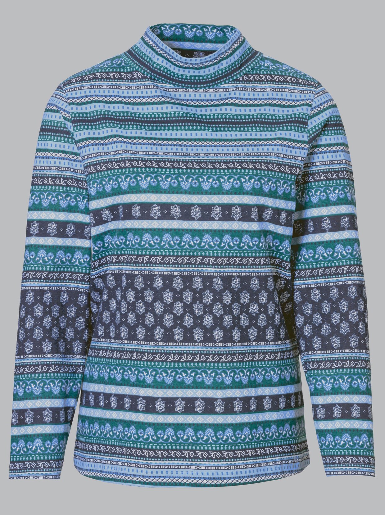 Stehkragenshirt - türkis-gestreift