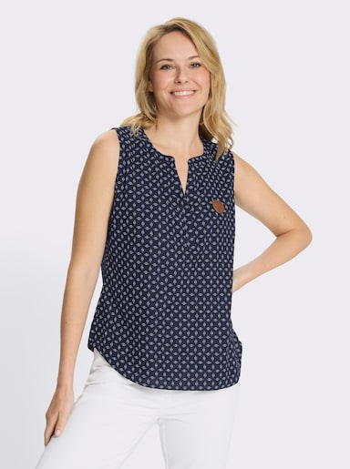 Blusentop aus weich fließender Viskose - marine-weiß-bedruckt