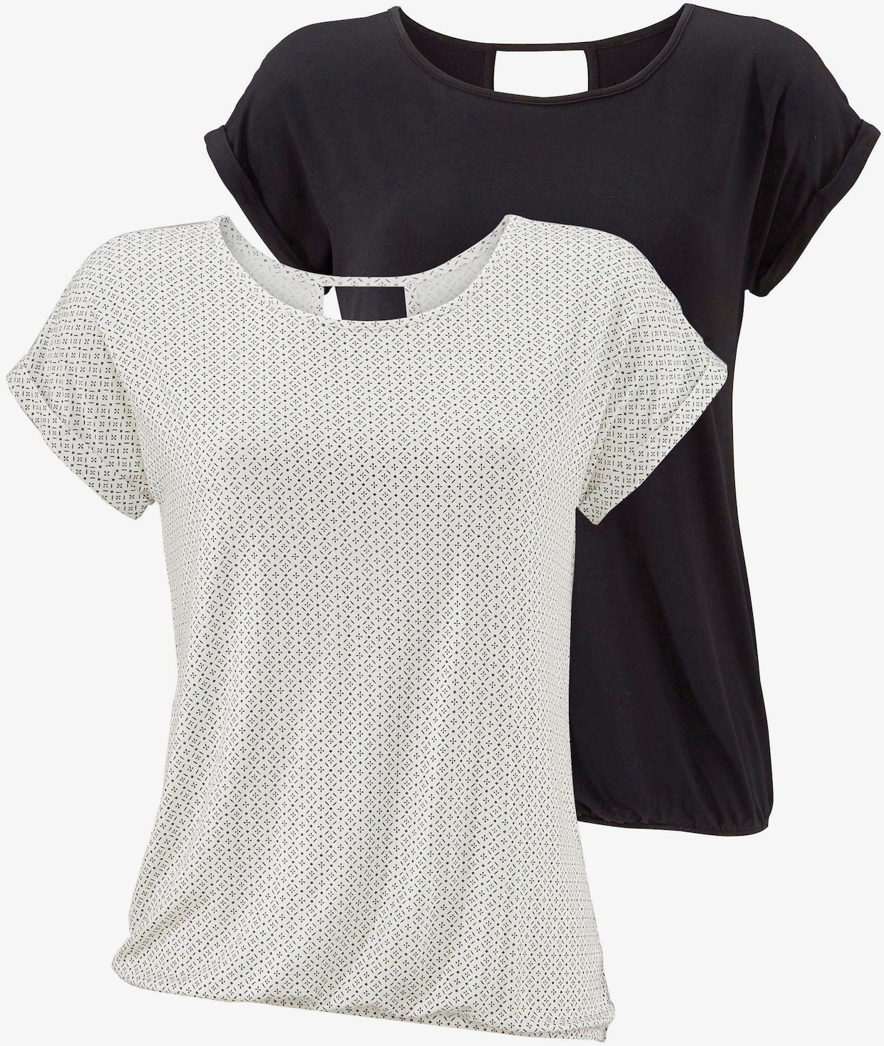 LASCANA T-Shirt - offwhite-gemustert, schwarz
