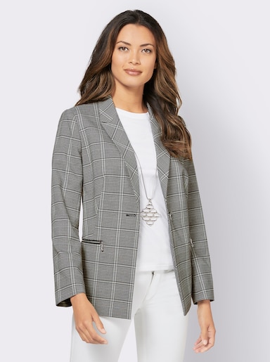 Blazer mit Zipper-Taschen - schwarz-weiß-kariert