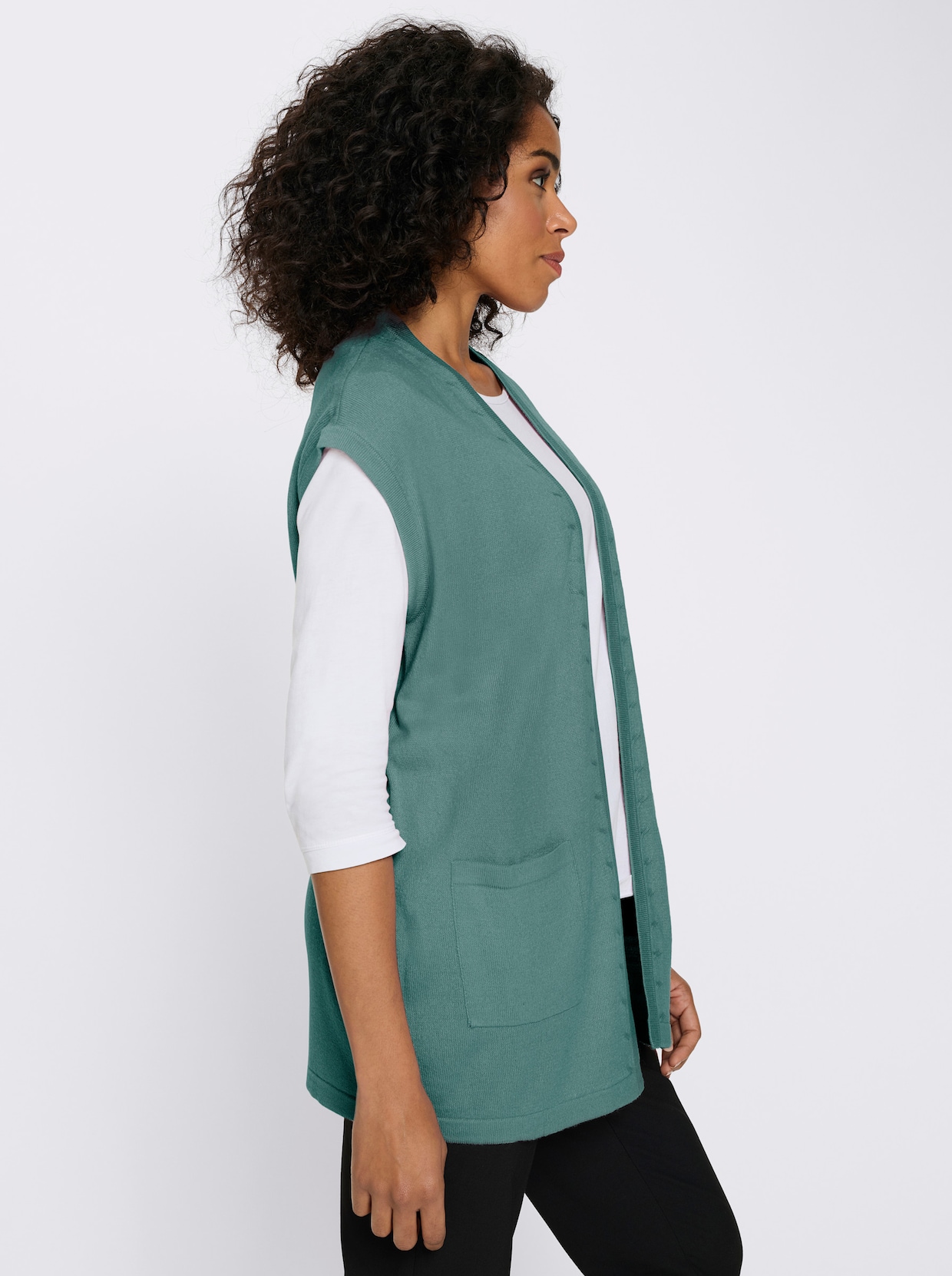 Mouwloos vest in lang model - salie