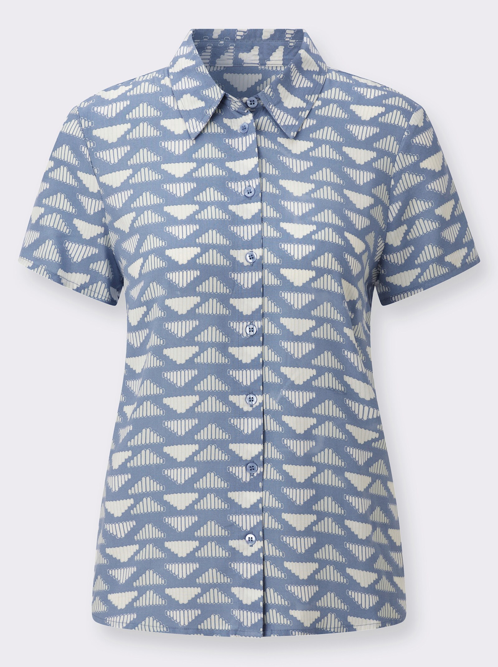 Druckbluse in fließender Qualität - taubenblau-zartmint-kariert