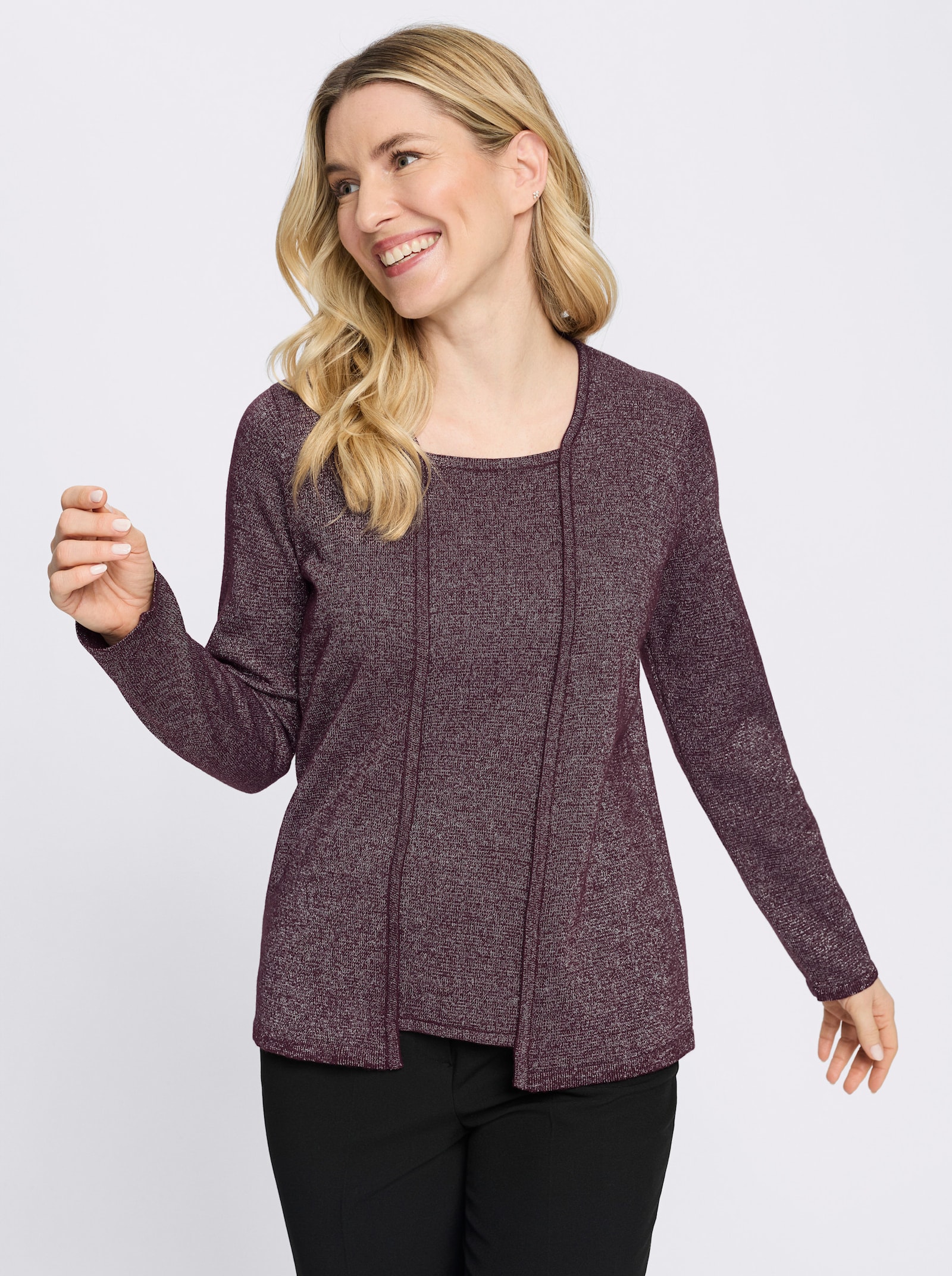 2-in-1-Pullover mit Glanzgarn - burgund-silberfarben