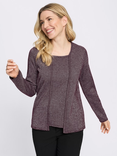 2-in-1-Pullover mit Glanzgarn - burgund-silberfarben