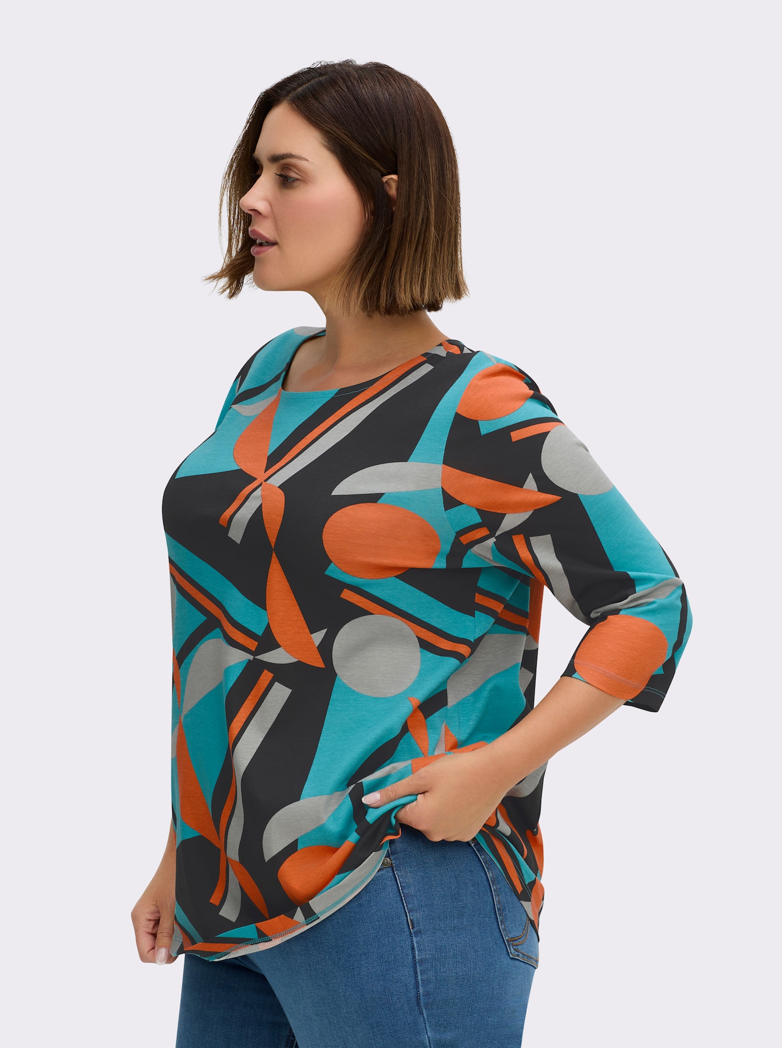 Longshirt mit Grafik-Druck - schwarz-türkis-bedruckt