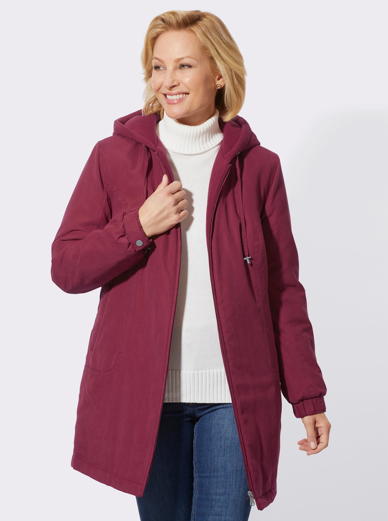 Kapuzenjacke in Micro-Moss-Qualität - bordeaux