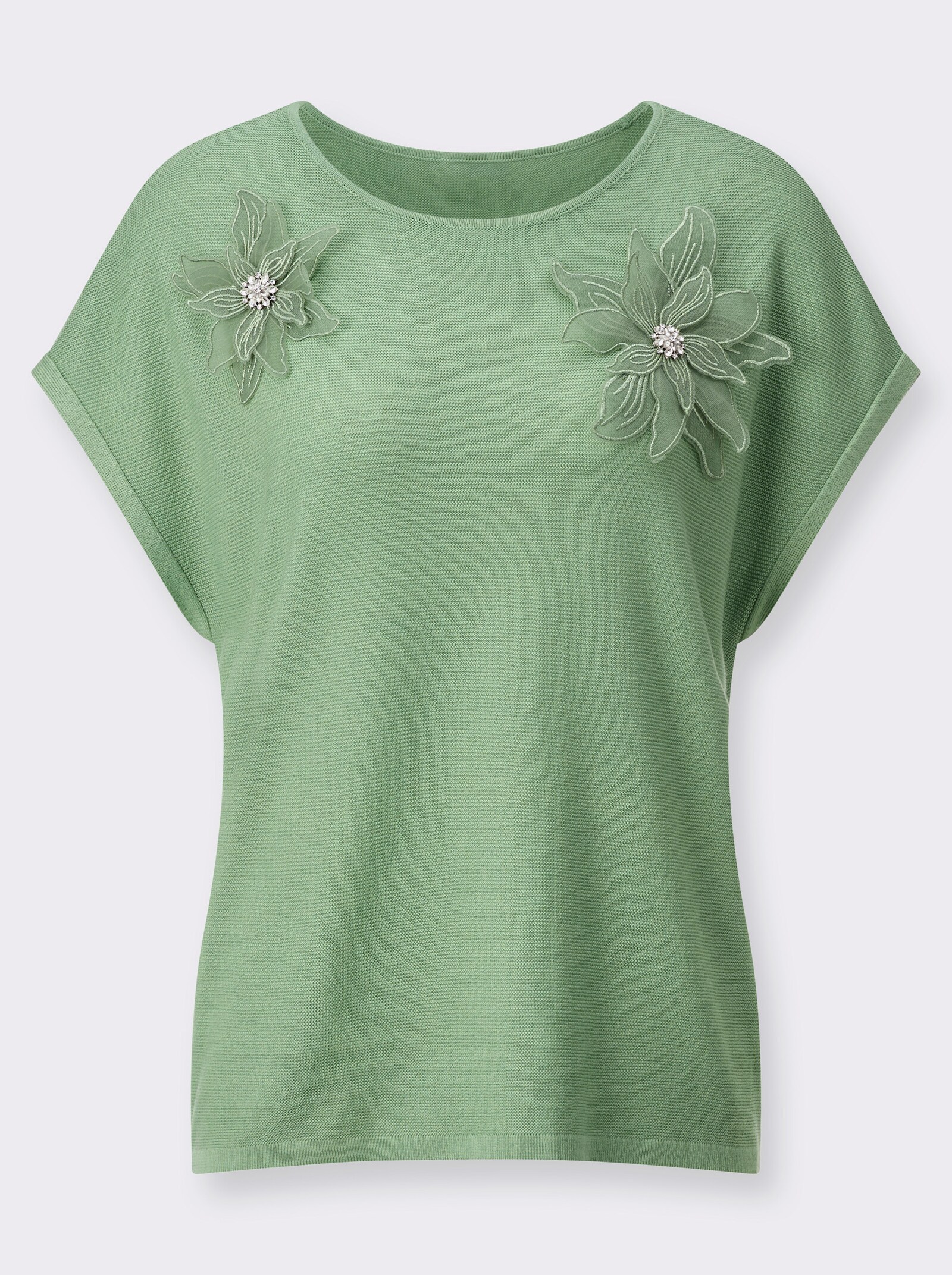 Kurzarmpullover im wertigen Material-Mix - eucalyptus