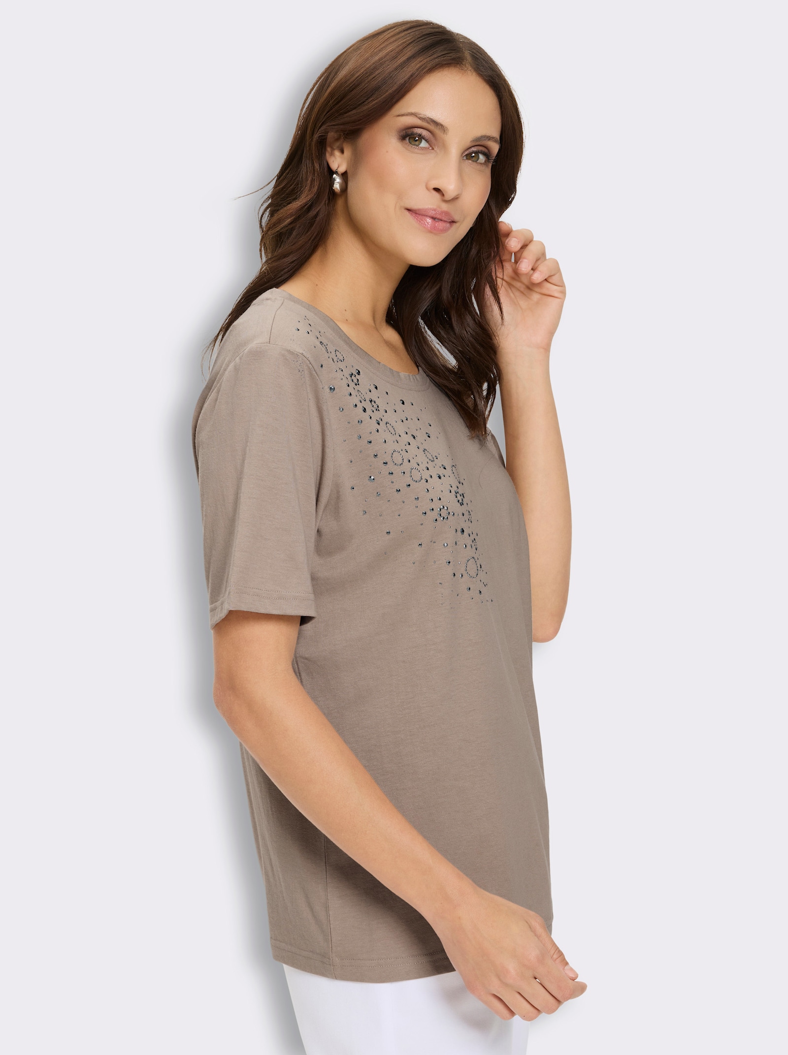 Kurzarmshirt mit Metallplättchen-Sternen - sesam