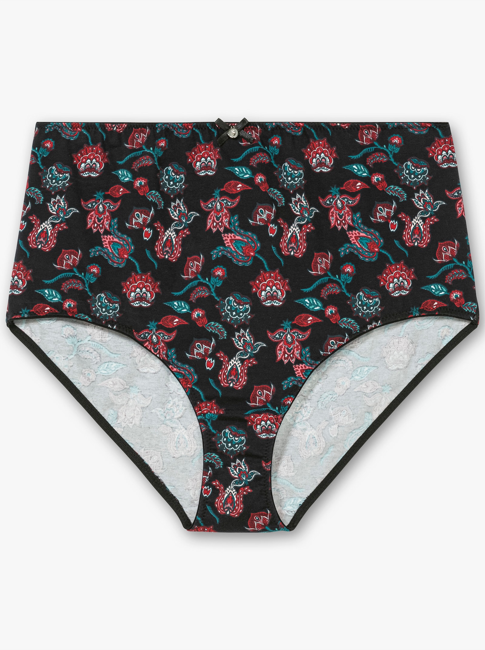 sheego Slip im 3er Pack, mit Zierschleife vorne - schwarz+grün+bedruckt