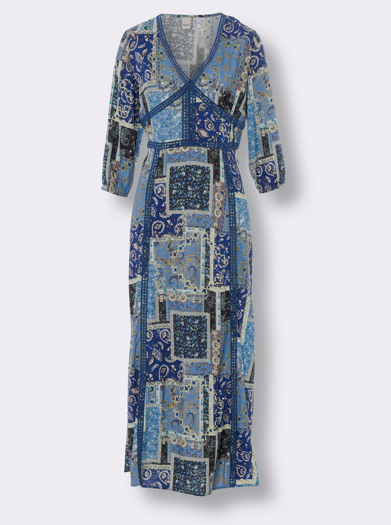 heine Druckkleid mit Stickerei-Bordüren - jeansblau-grün-bedruckt