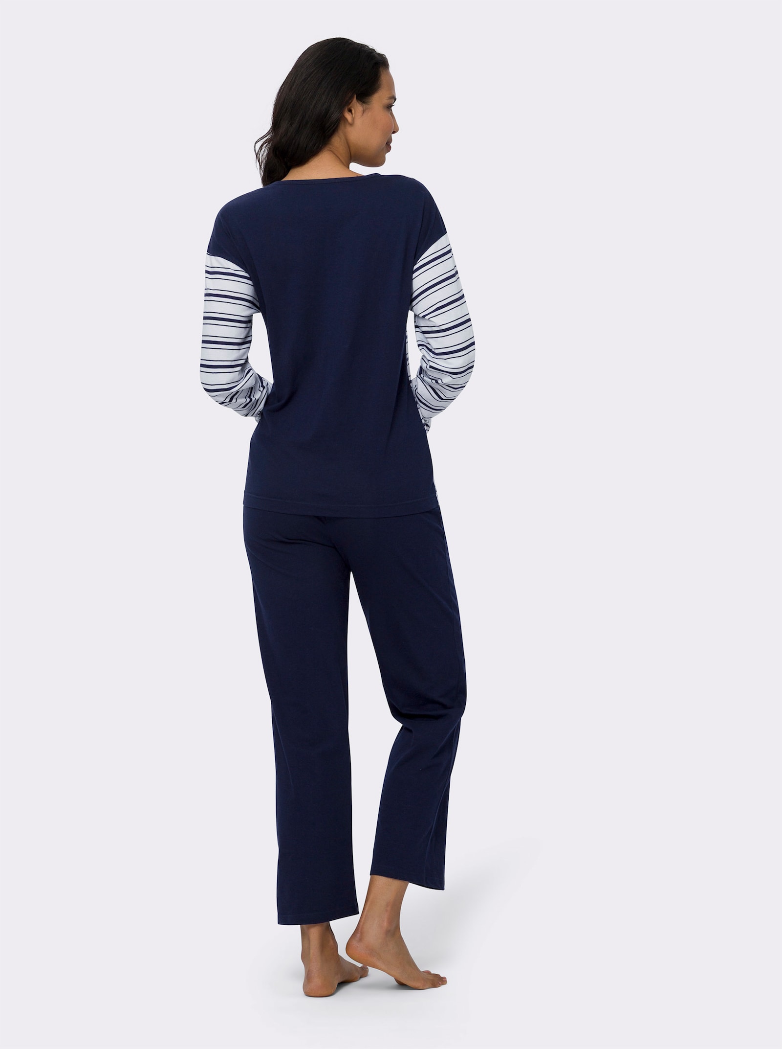 Pyjamas med randmönster - vit-marin