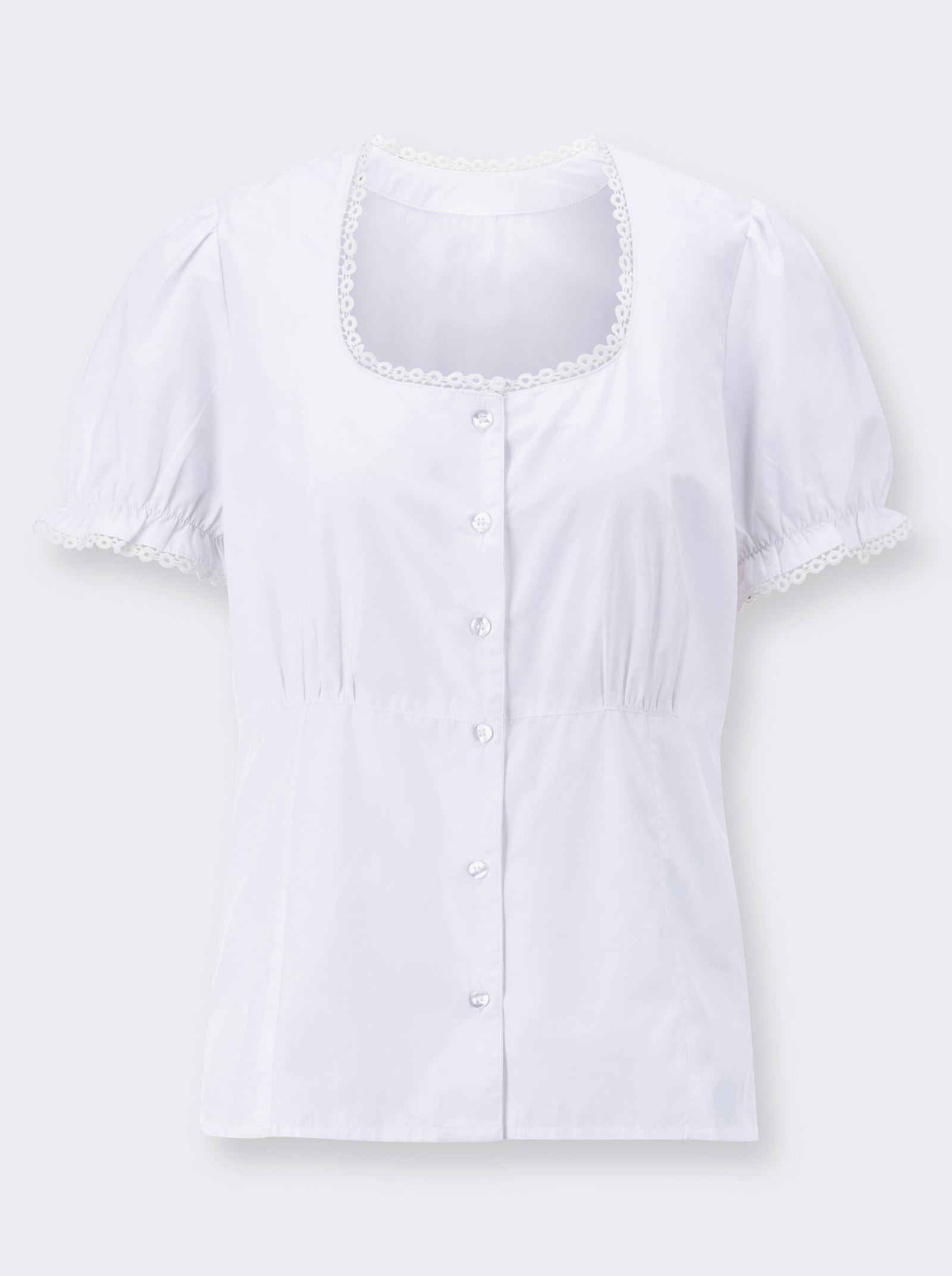 Trachtenbluse mit schmalen Spitzenborten - weiß