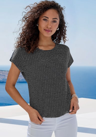 Vivance Kurzarmshirt - schwarz, creme