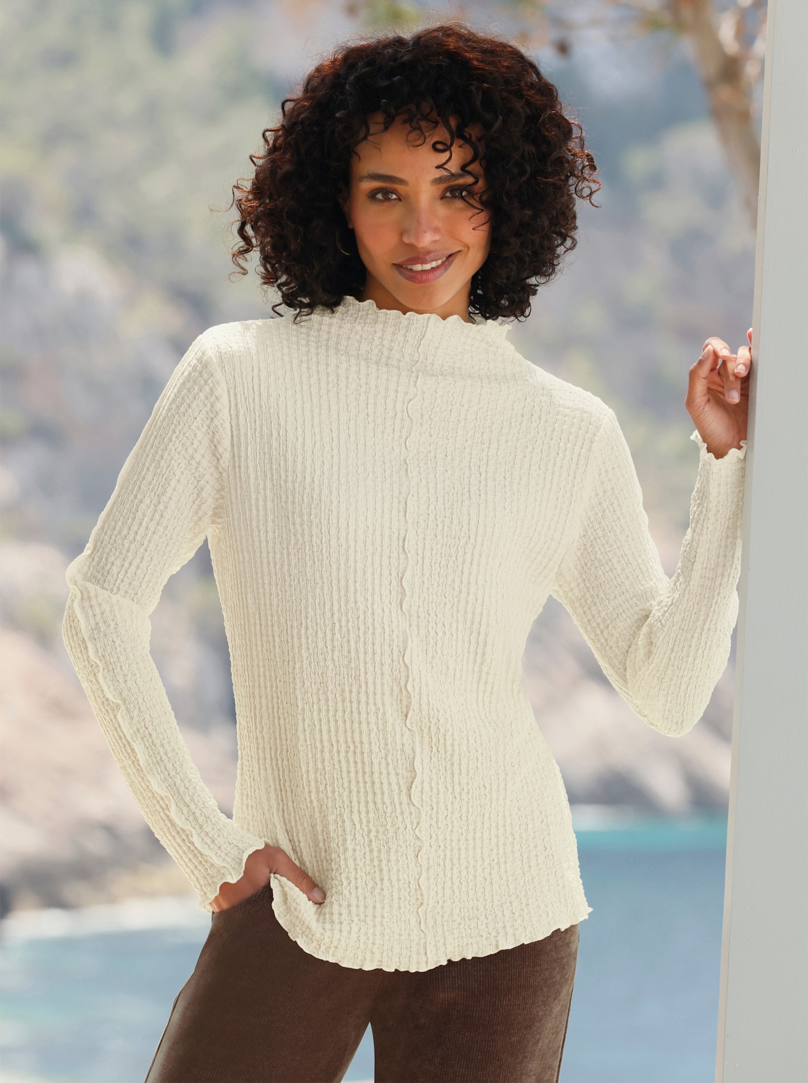 heine Langarmshirt mit Ziernähten - champagner