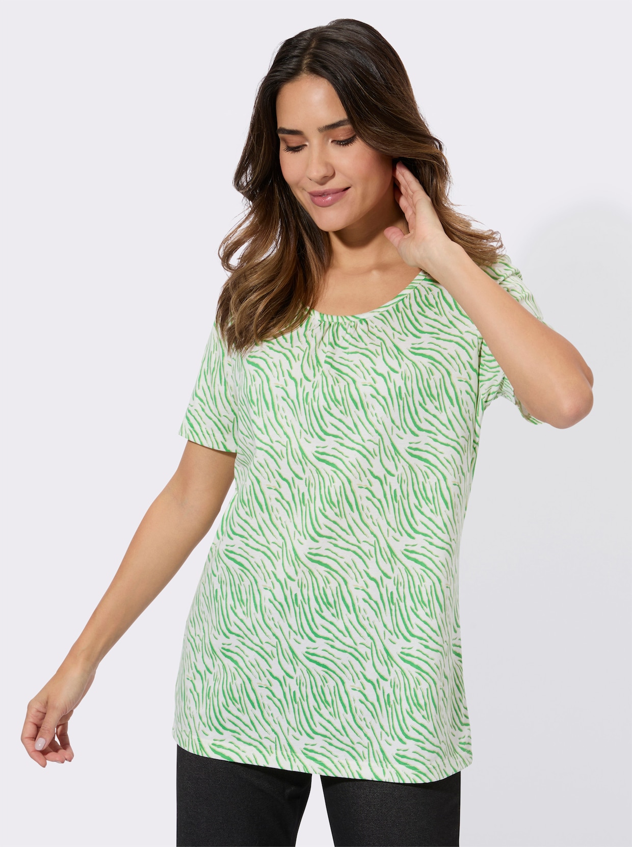 Kurzarmshirt im grafischen Druck-Muster - ecru-apfel-bedruckt