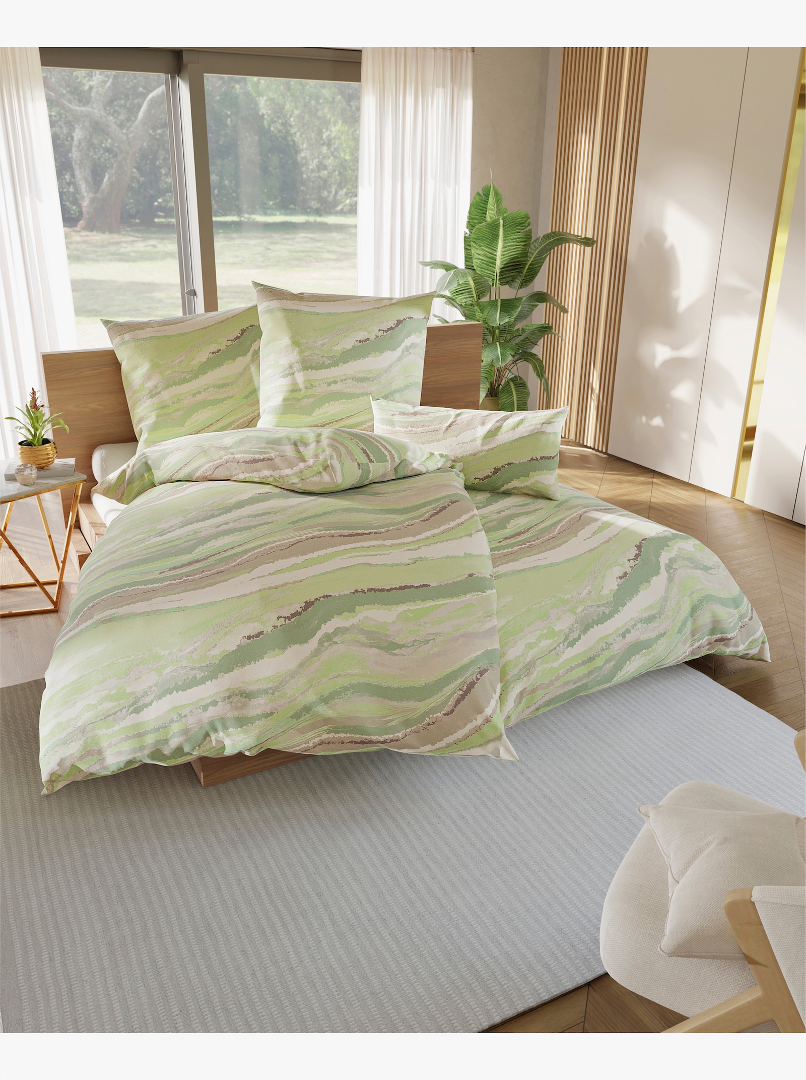 wäschepur Bettwäsche mit Wellendessin - eucalyptus-beige-bedruckt