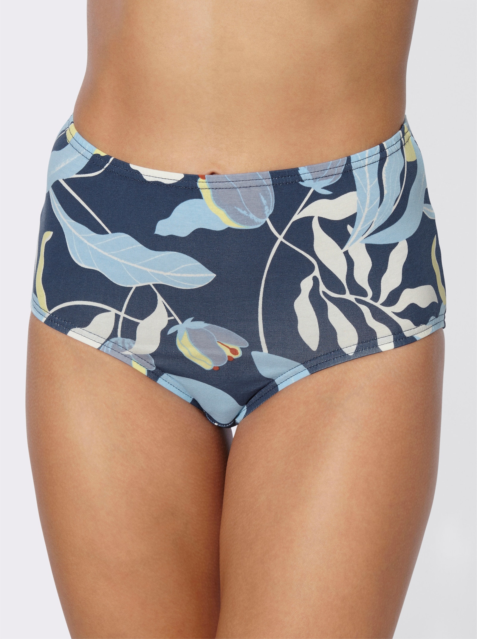 Taillenslip im 3er-Pack, Baumwoll-Qualität - dunkelblau-bedruckt + aqua + champagner